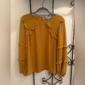 CeCe Mustard Ruffle Long Sleeve Blouse Size Medium